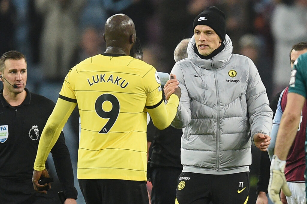 Romelu Lukaku and Thomas Tuchel pictured shaking hands
