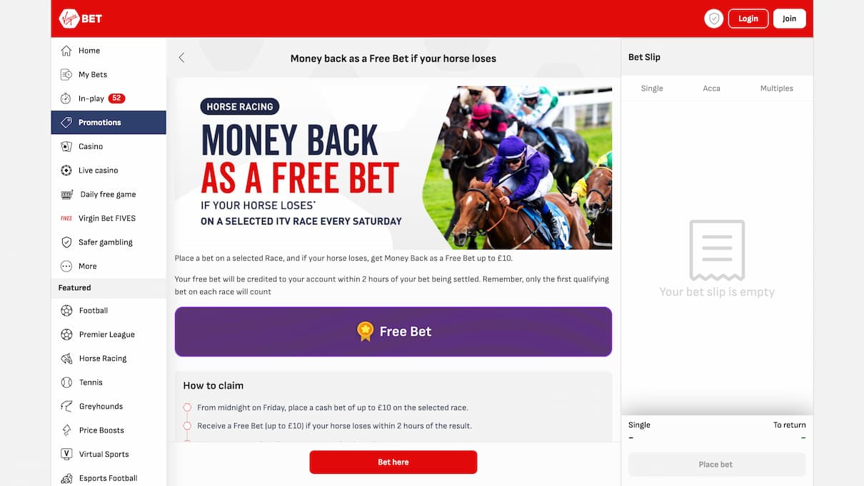 Virgin Bet Horse Racing Free Bet