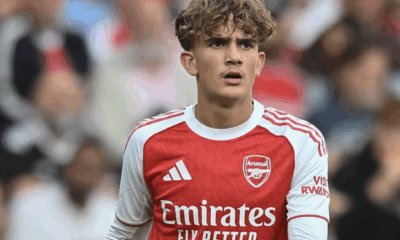 Max Dowman pictured playing for Arsenal