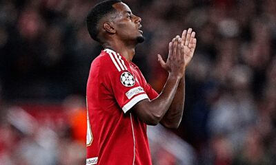 Alexander Isak pictured applauding Liverpool fans after making his debut for the club