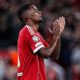 Alexander Isak pictured applauding Liverpool fans after making his debut for the club