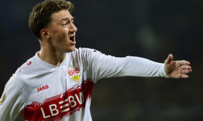 Angelo Stiller pictured playing for Stuttgart in August 2025