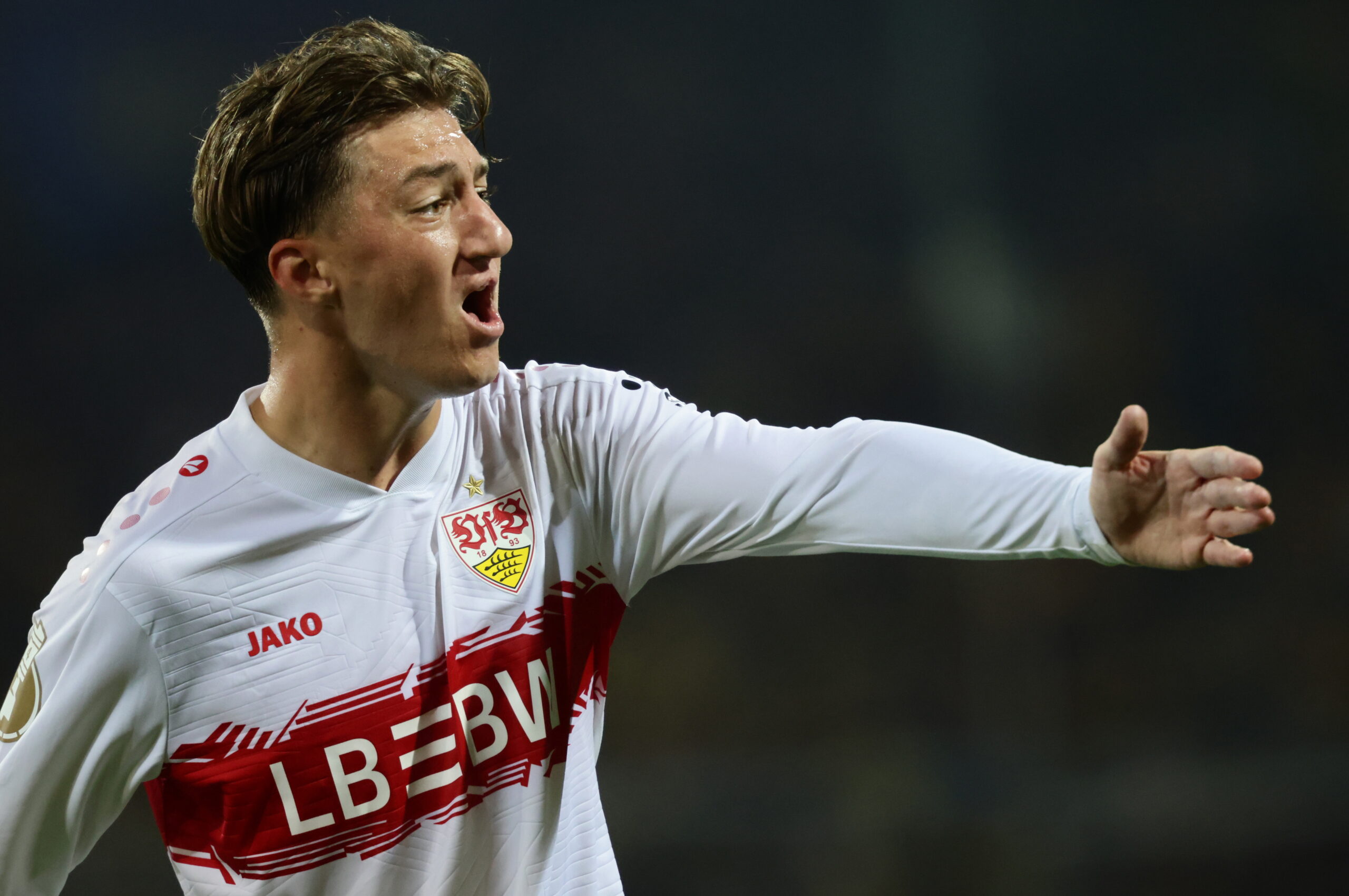 Angelo Stiller pictured playing for Stuttgart in August 2025