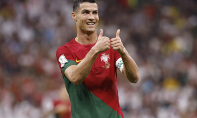 Cristiano Ronaldo pictured giving a thumbs-up at the 2022 World Cup