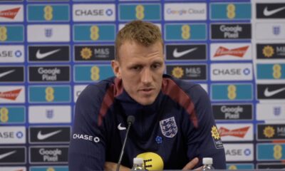 Dan Burn pictured speaking at an England press conference in September 2025