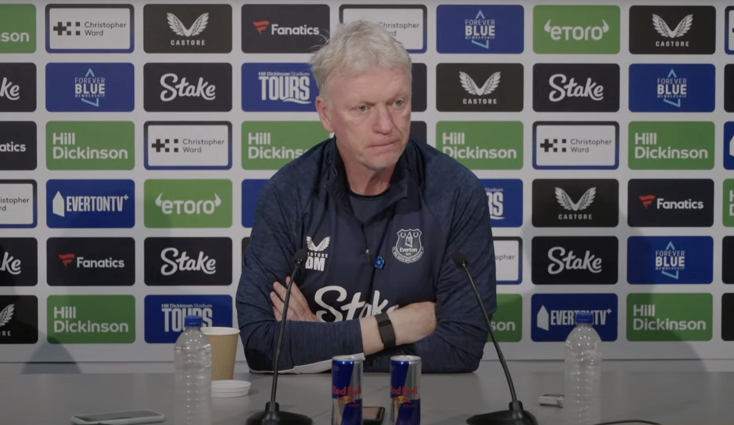 Everton manager David Moyes pictured at a press conference before his team's game away at Liverpool in September 2025