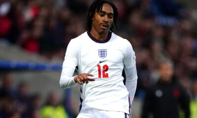 Djed Spence pictured playing for England's U21 team in 2022