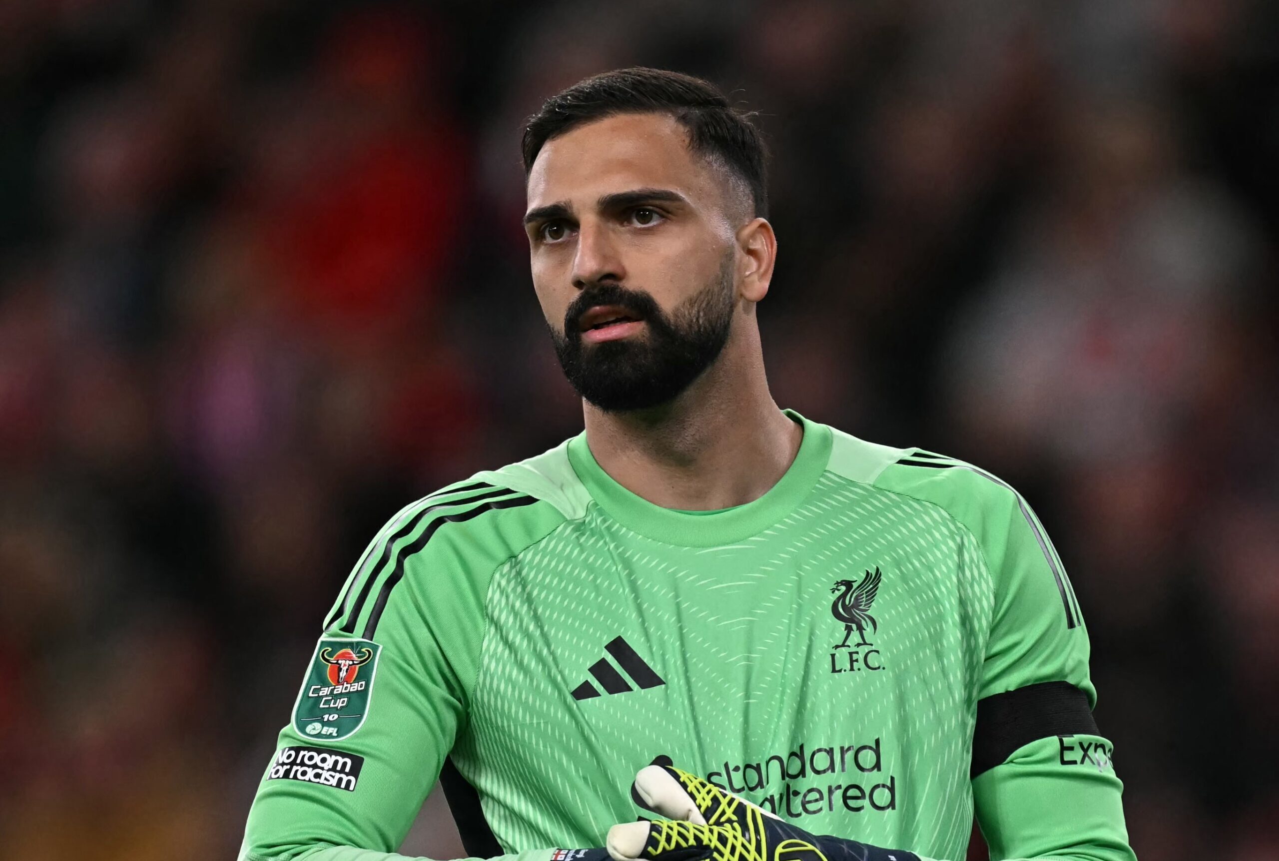 Giorgi Mamardashvili pictured during his Liverpool debut