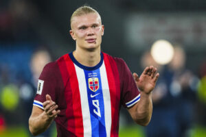 Erling Haaland pictured shortly after scoring five goals for Norway in an 11-1 win over Moldova in September 2025