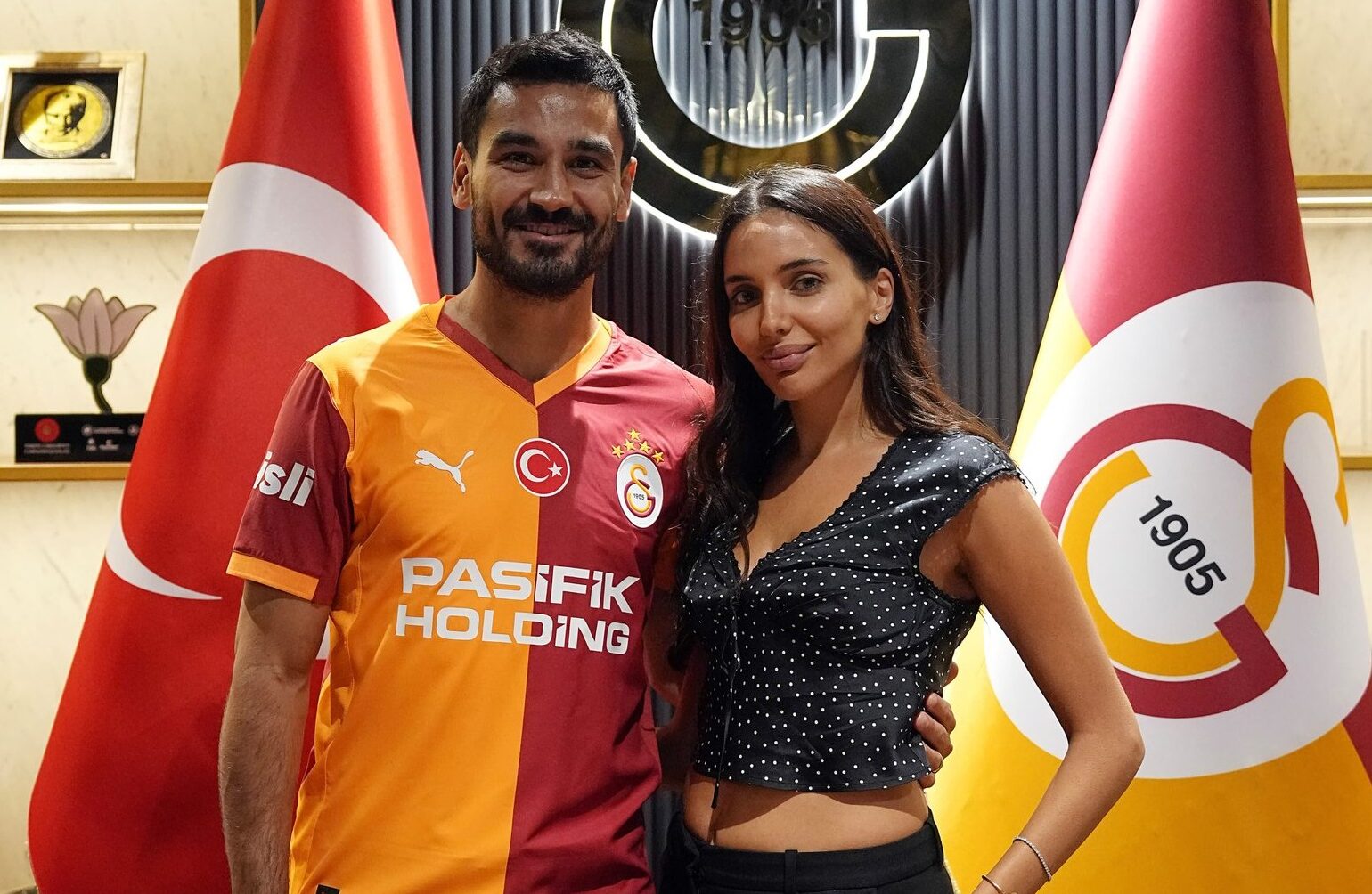 Ilkay Gundogan and wife Sara Arfaoui pictured together in September 2025 after he joined Galatasaray