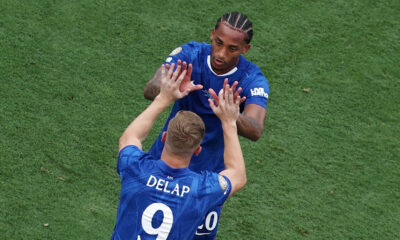 Liam Delap and Joao Pedro pictured high-fiving at the 2025 FIFA Club World Cup