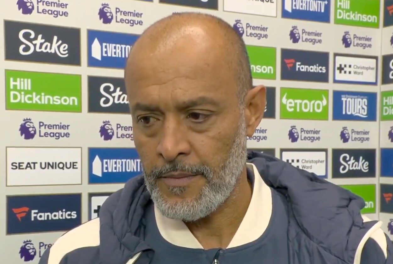 Nuno Espirito Santo pictured speaking to Sky Sports after his first game as West Ham manager