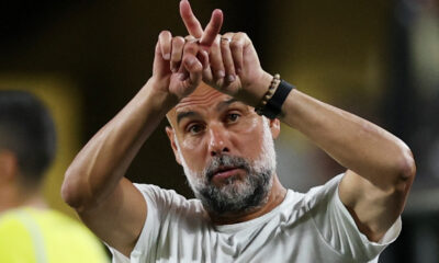 Man City manager Pep Guardiola pictured gesturing