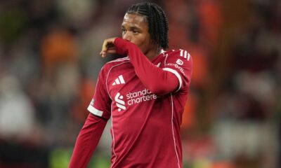 Rio Ngumoha pictured playing for Liverpool against Southampton in the 2025/26 Carabao Cup