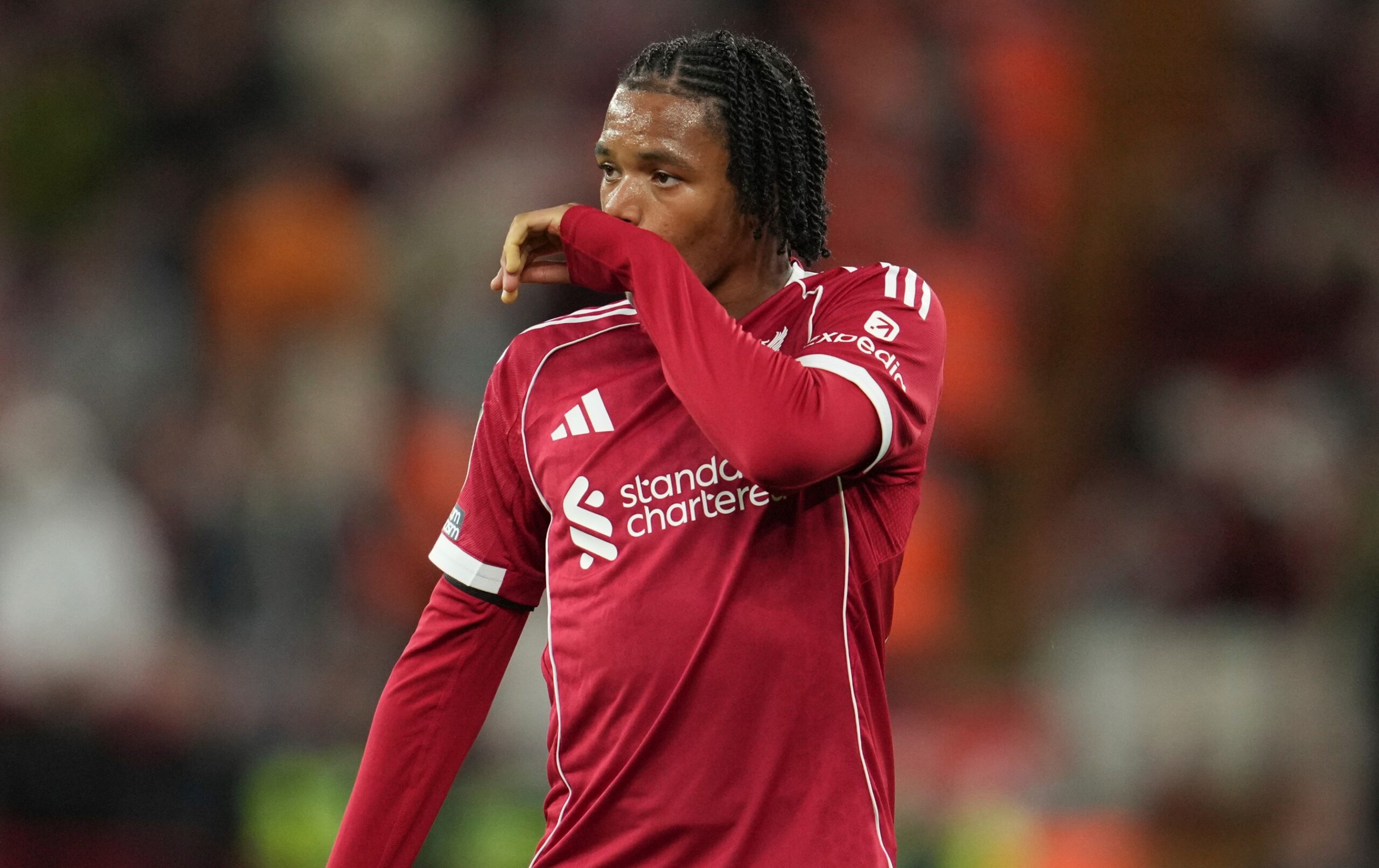 Rio Ngumoha pictured playing for Liverpool against Southampton in the 2025/26 Carabao Cup