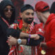 Mo Salah pictured holding the Premier League trophy after Liverpool won the title in the 2024-25 season