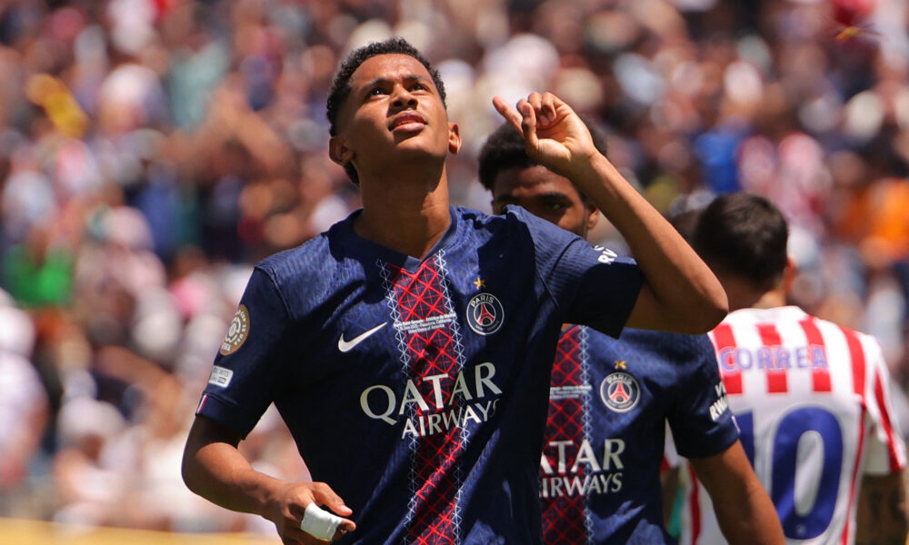 Senny-Mayulu pictured celebrating a goal for PSG at the 2025 Club World Cup