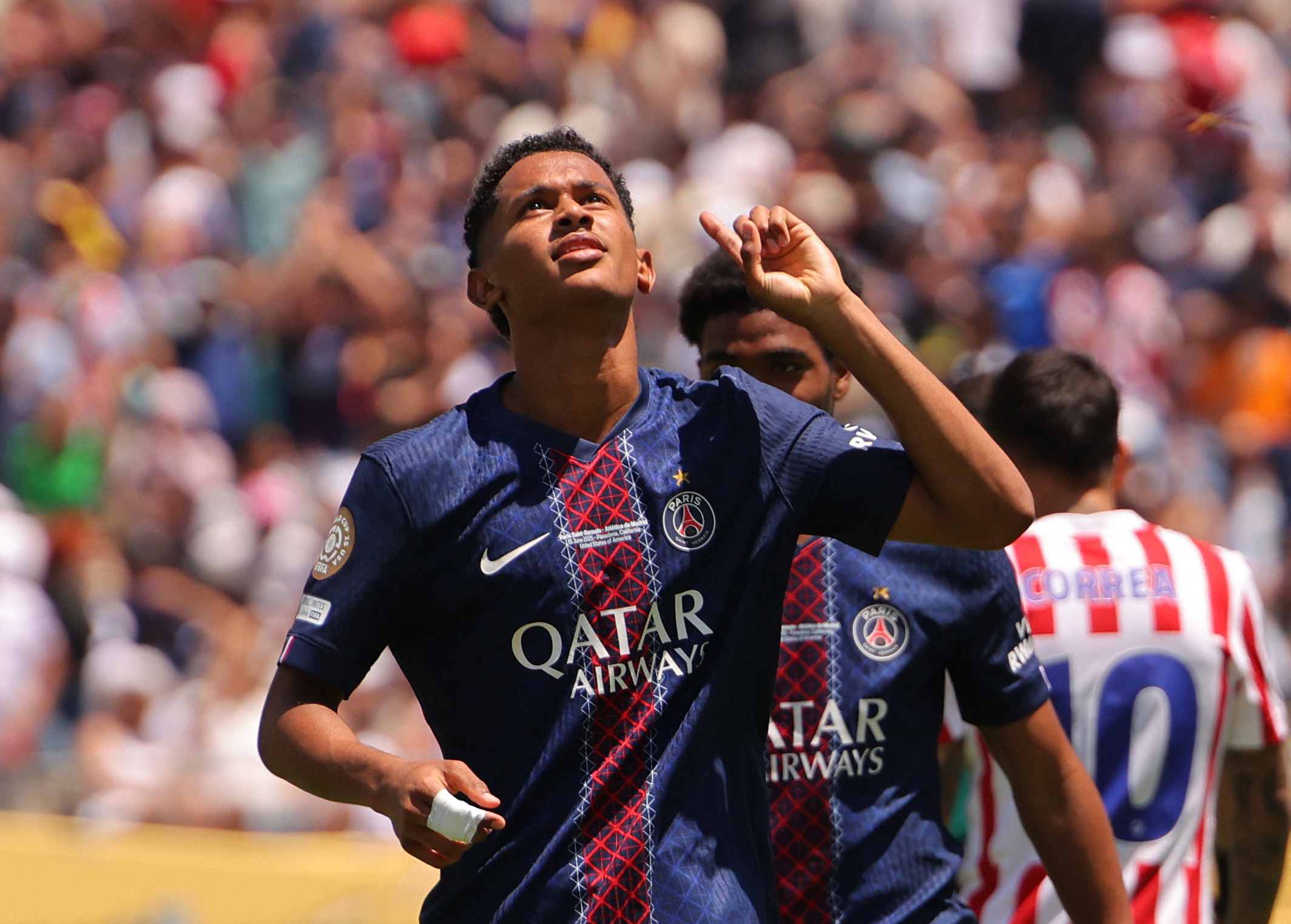 Senny-Mayulu pictured celebrating a goal for PSG at the 2025 Club World Cup