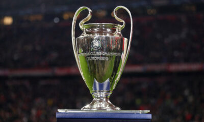 A close-up photo of the UEFA Champions League trophy