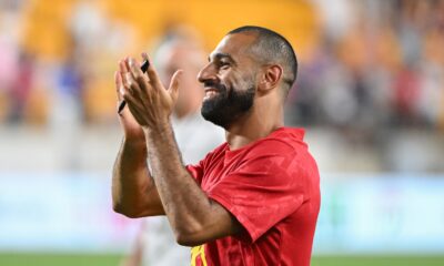 Mohamed Salah pictured applauding fans