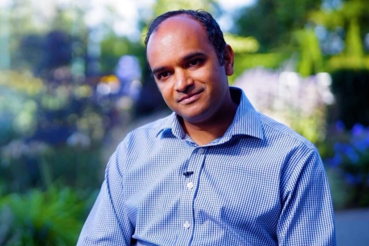 Vinai Venkatesham pictured during an interview with Tottenham Hotspur's media team in September 2025