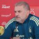 Ange Postecoglou pictured at a press conference before Newcastle vs Nottingham Forest in October 2025