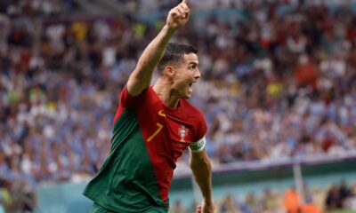 Cristiano Ronaldo pictured celebrating goal for Portugal at the 2022 FIFA World Cup