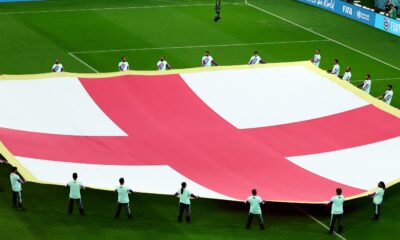 Giant England flag on the pitch at 2022 World Cup