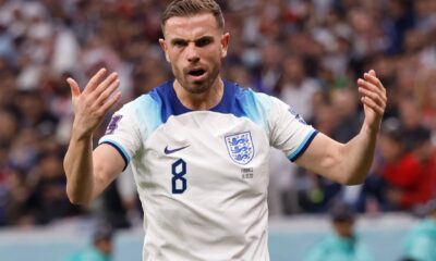 Jordan Henderson pictured playing for England at the 2022 World Cup