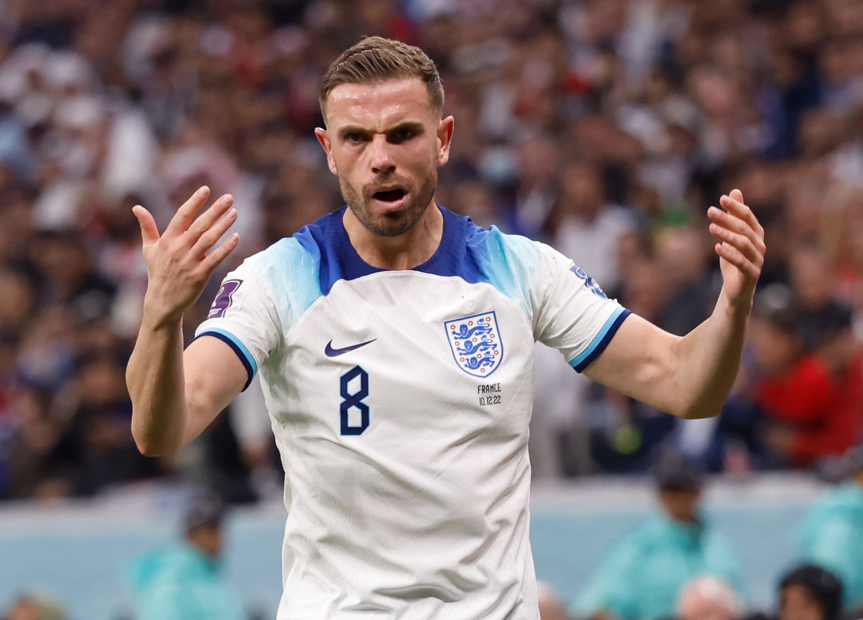 Jordan Henderson pictured playing for England at the 2022 World Cup