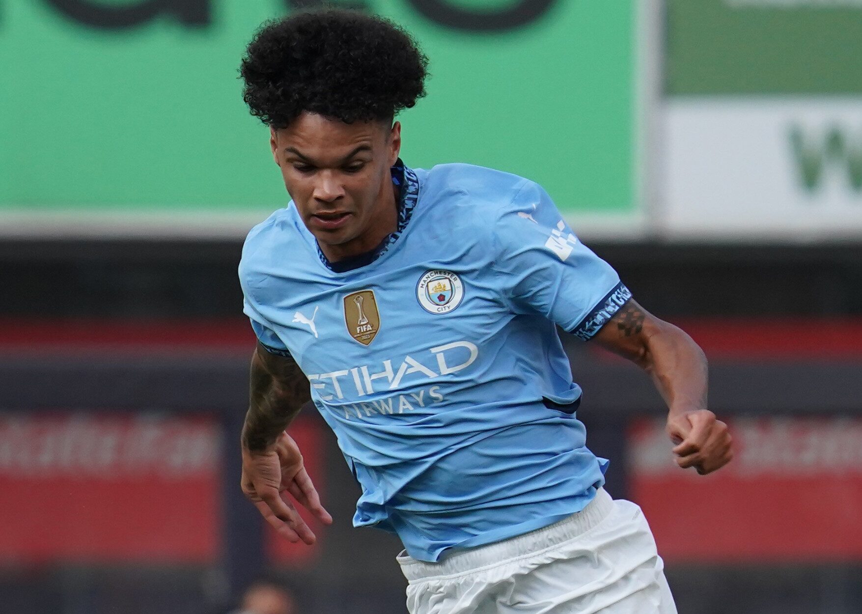 Nico O'Reilly pictured in action for Man City in the summer of 2024