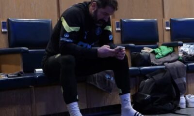 Scott Carson sat on a bench