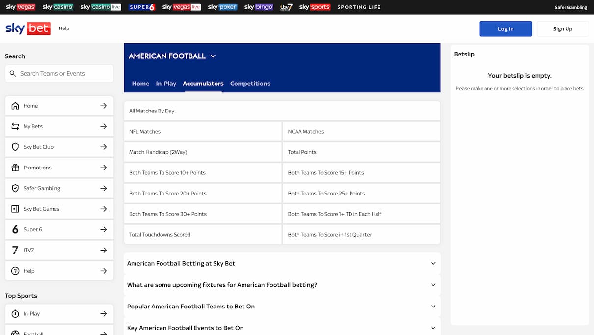 Sky Bet Accumulator Betting Site