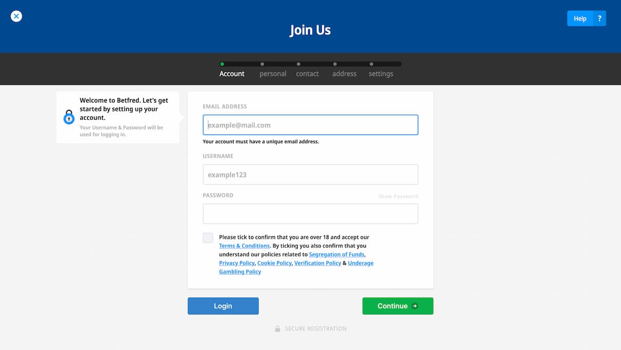 Betfred Login Page