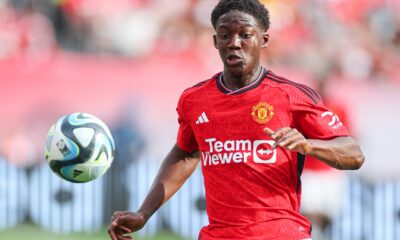 Kobbie Mainoo pictured playing for Manchester United