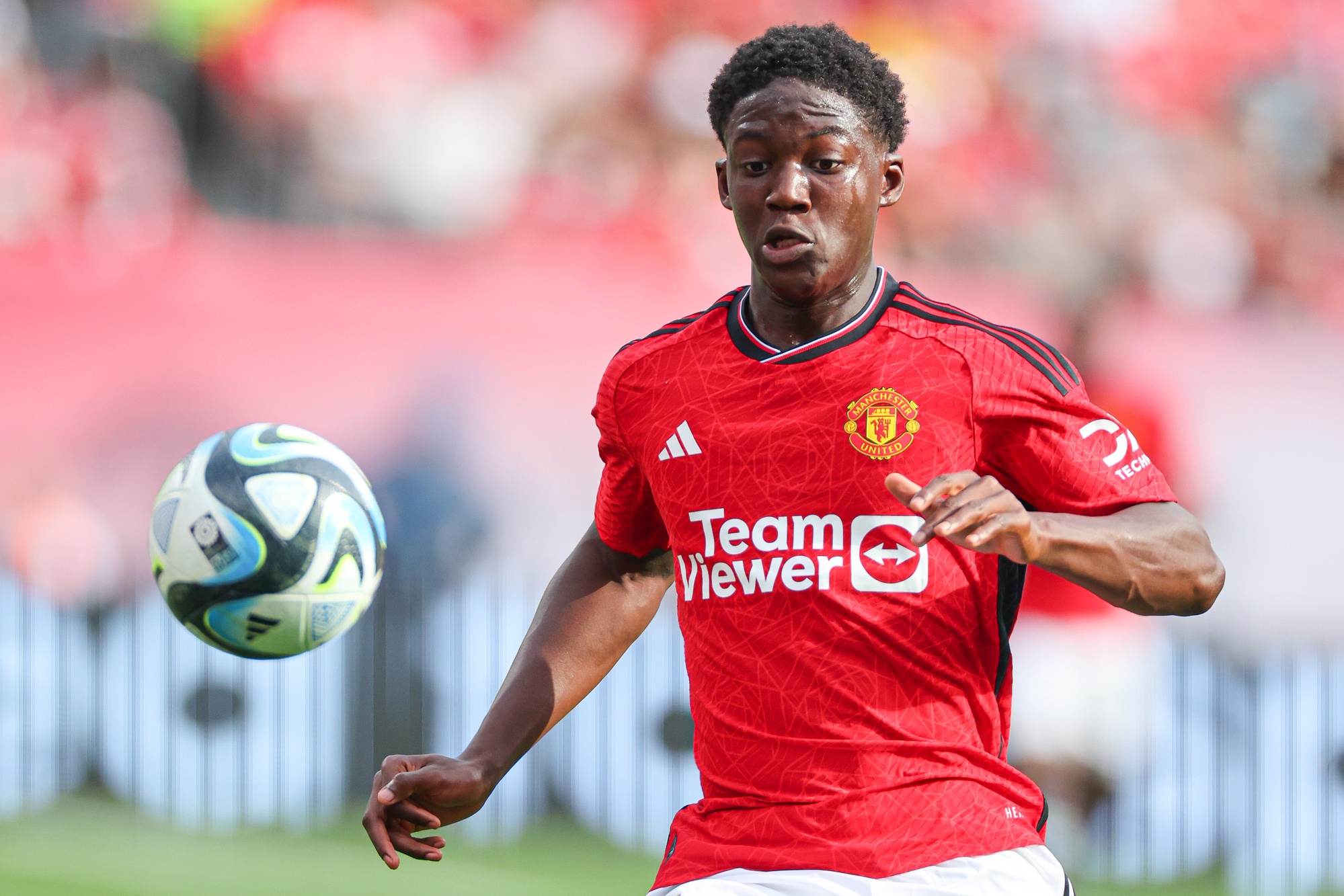 Kobbie Mainoo pictured playing for Manchester United