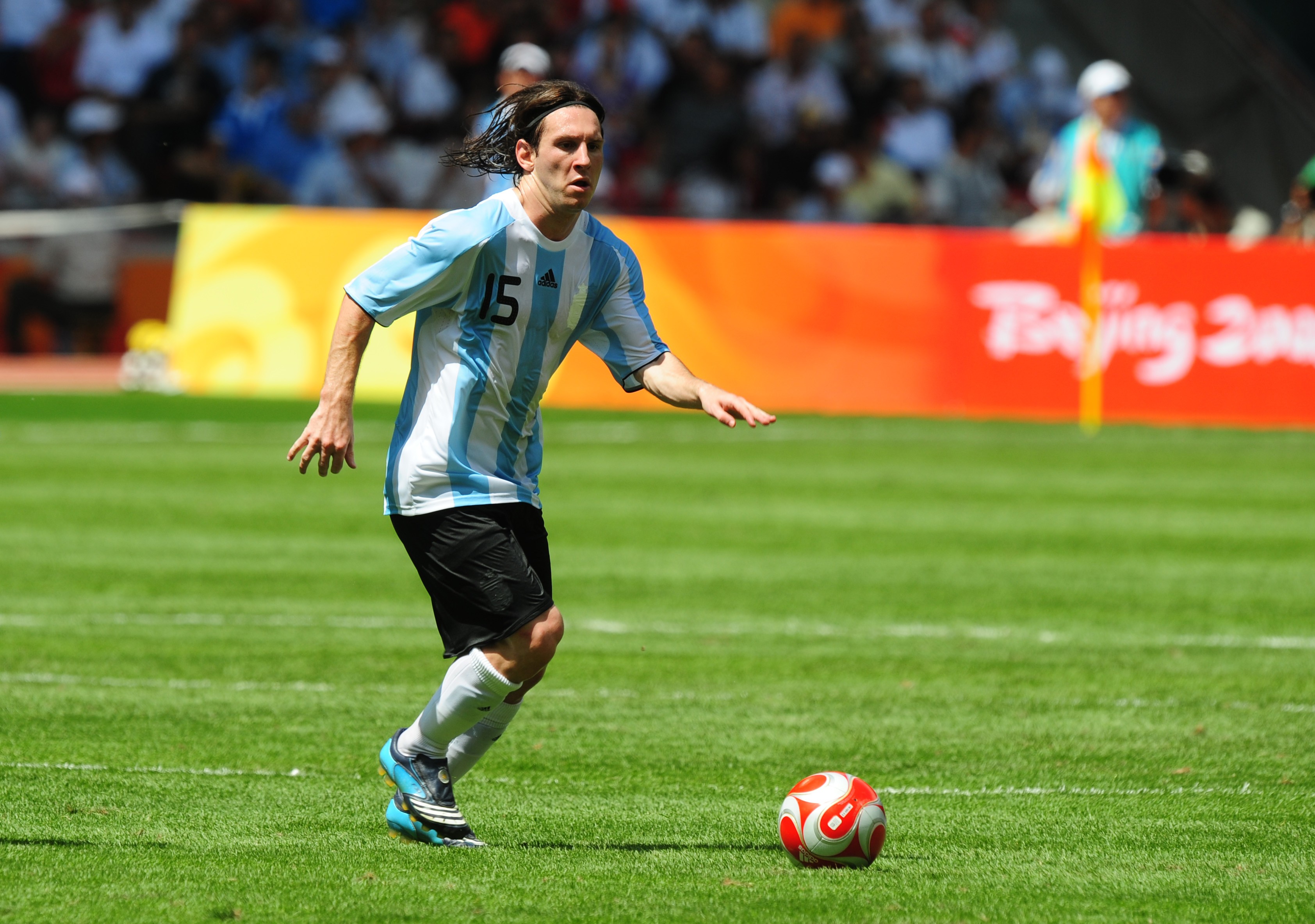 A young Lionel Messi pictured playing at the 2008 Olympic Games
