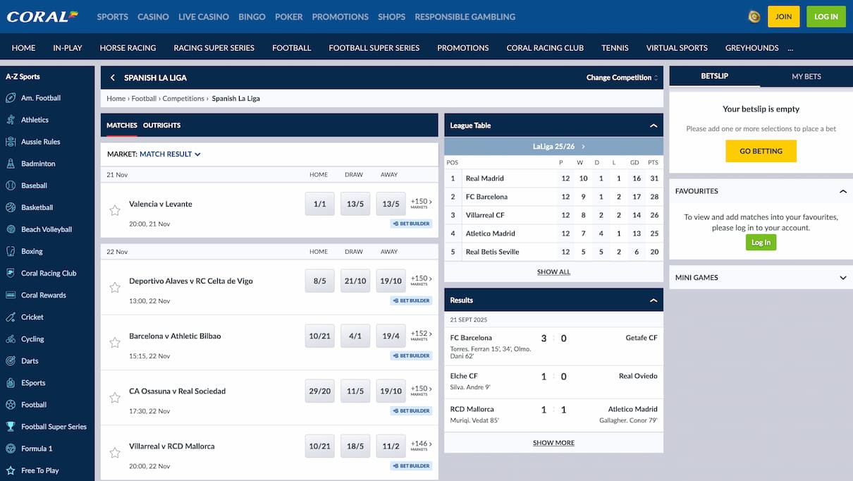 Coral La Liga betting site