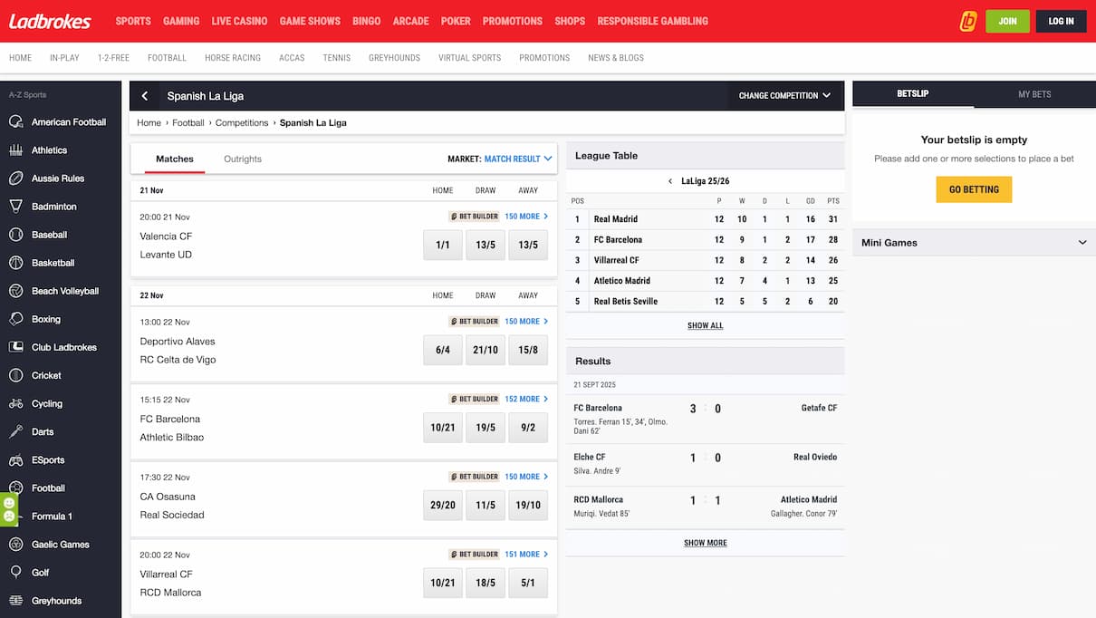 Ladbrokes La Liga betting site
