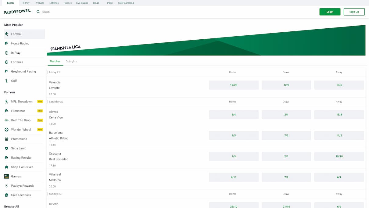 Paddy Power La Liga betting site