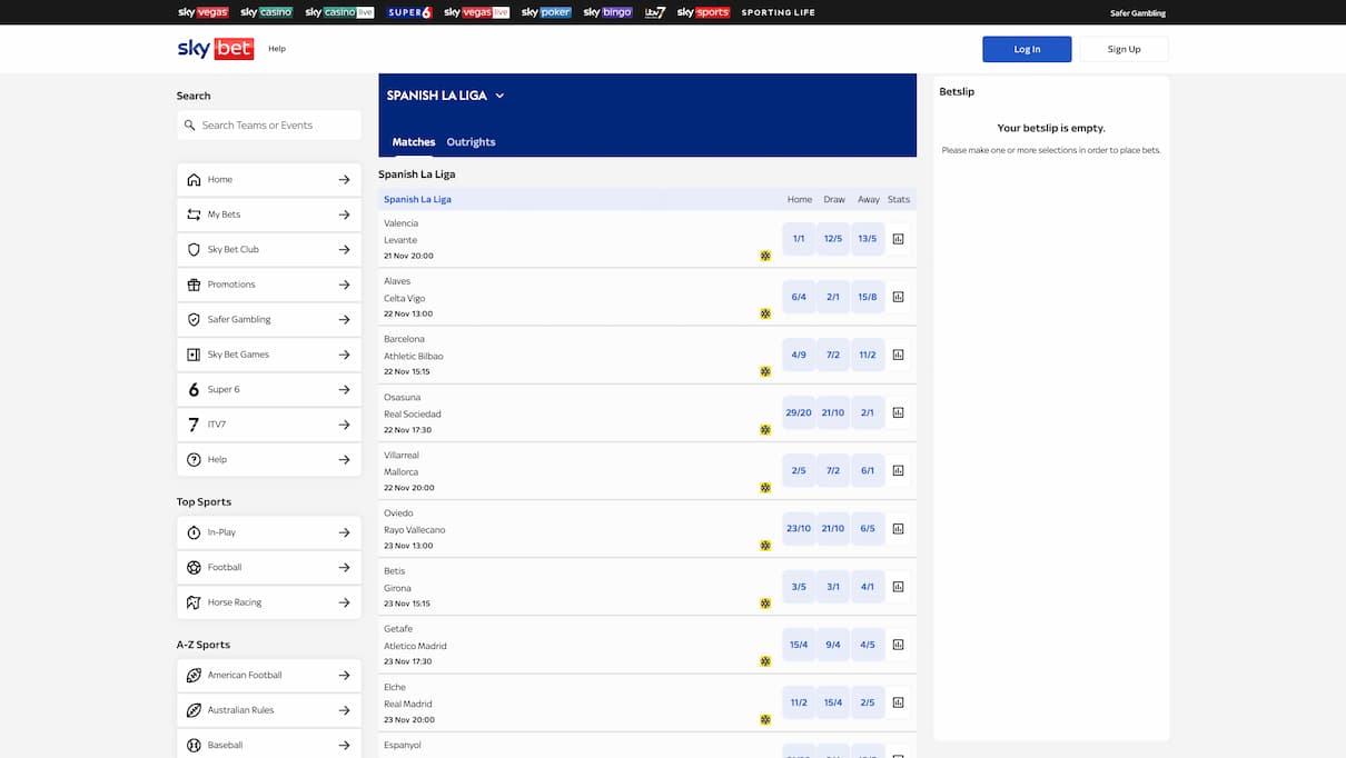 sky bet La Liga betting site