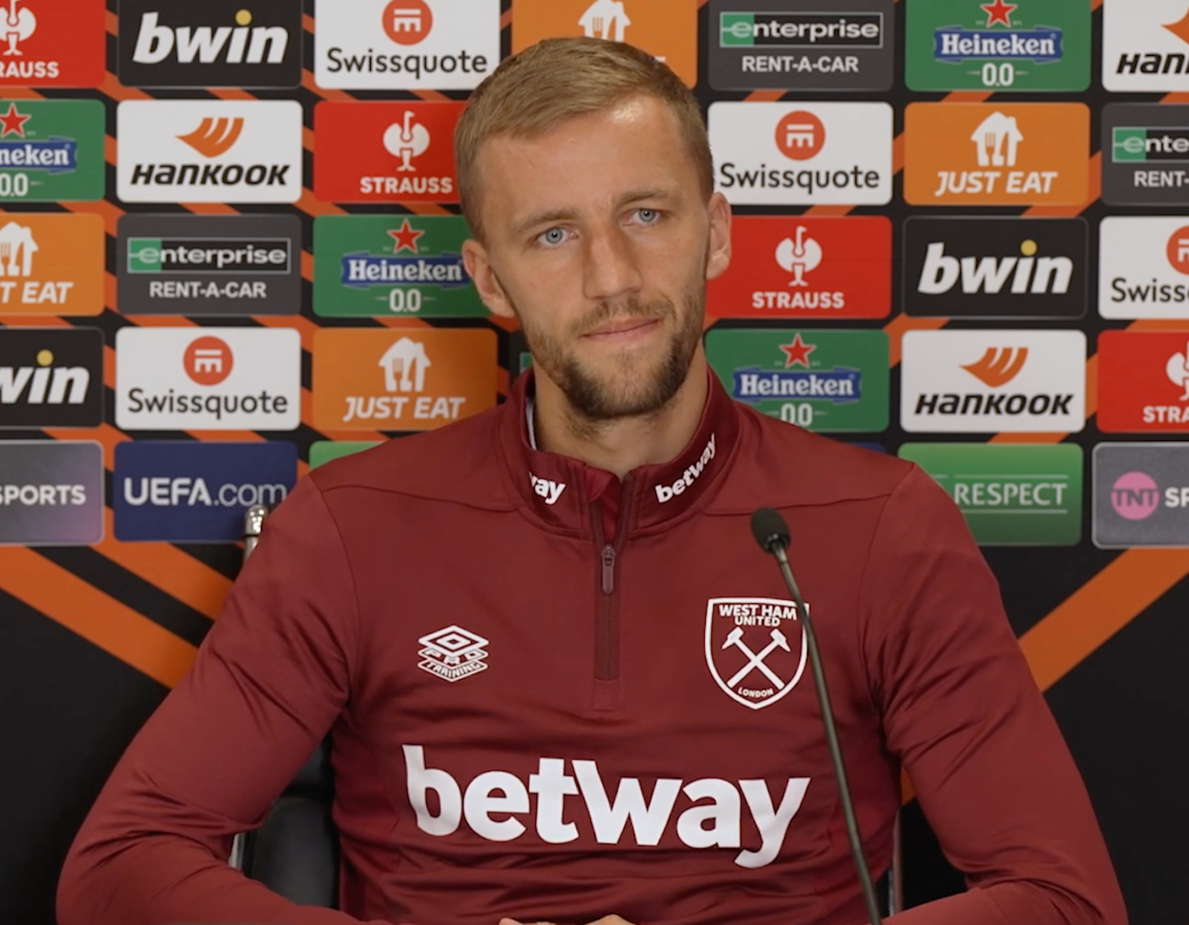 Tomas Soucek pictured during a West Ham press conference