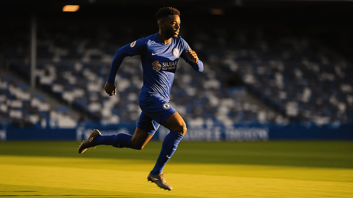 Chelsea left-back sprinting down the flank in Premier League stadium