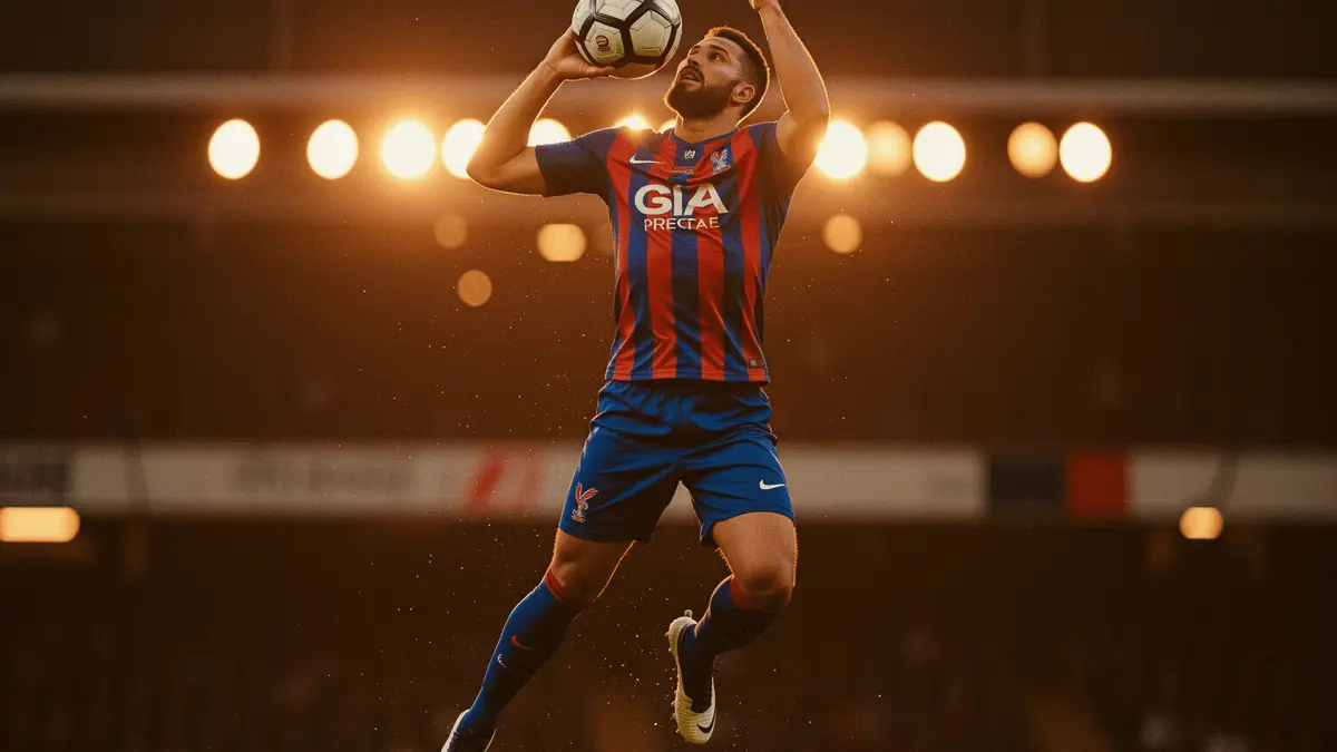 Crystal Palace defender making powerful header during match, representing transfer target