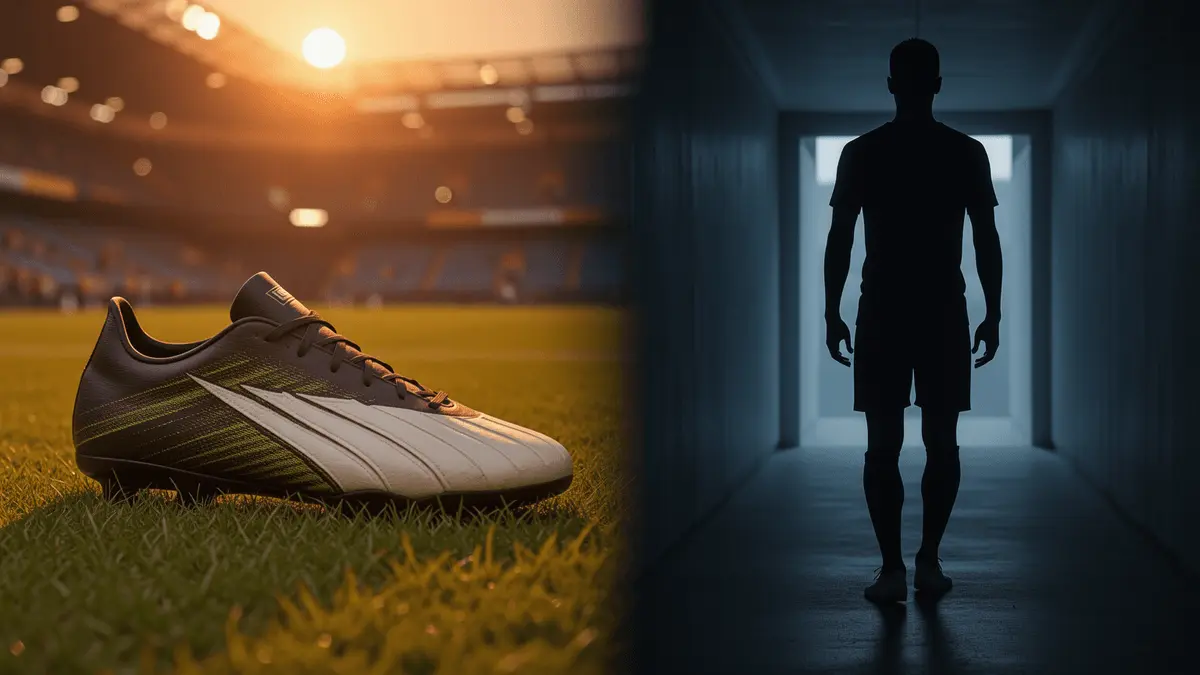 Football transfer window concept showing arrival and departure symbolism on pitch