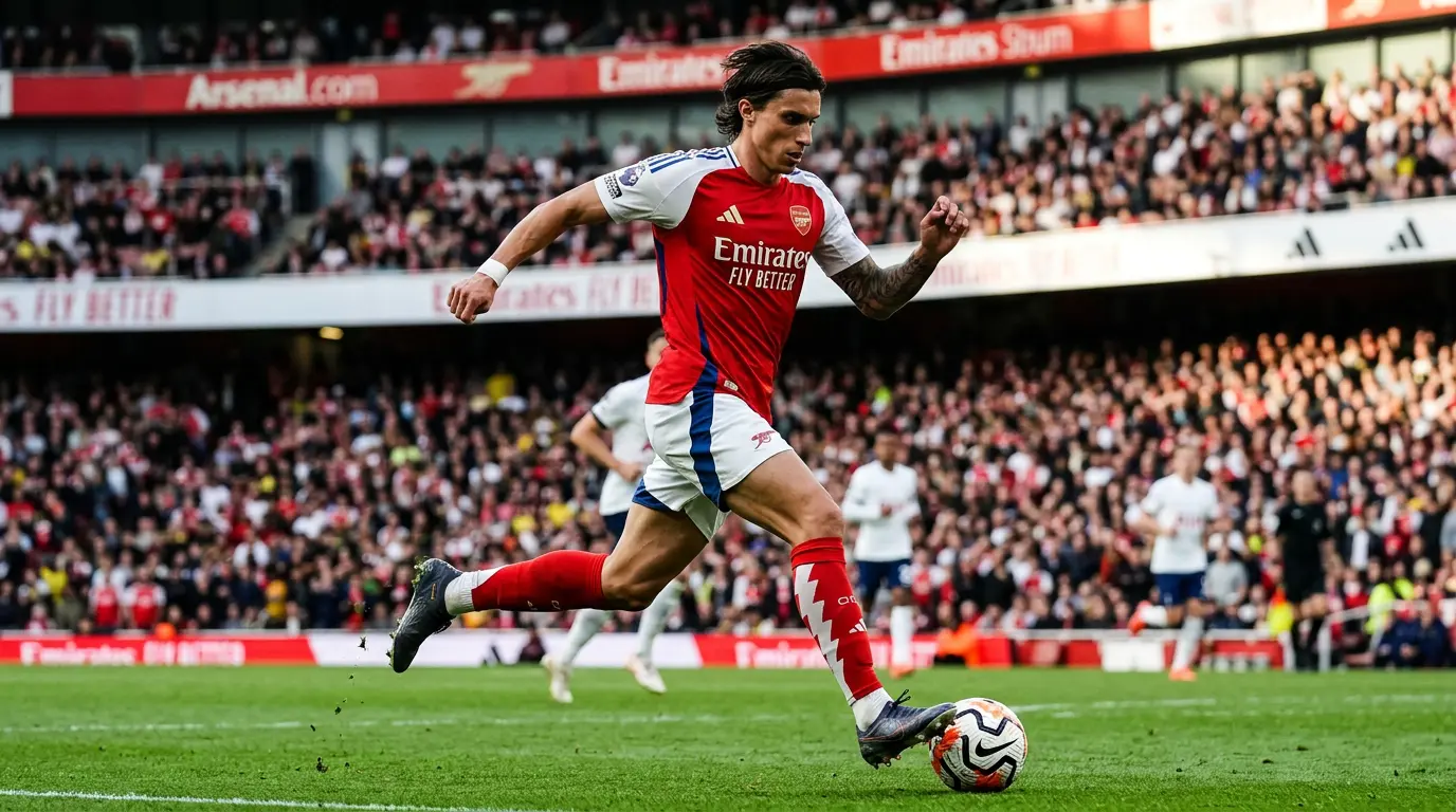 Riccardo Calafiori in action for Arsenal following his transfer from Bologna