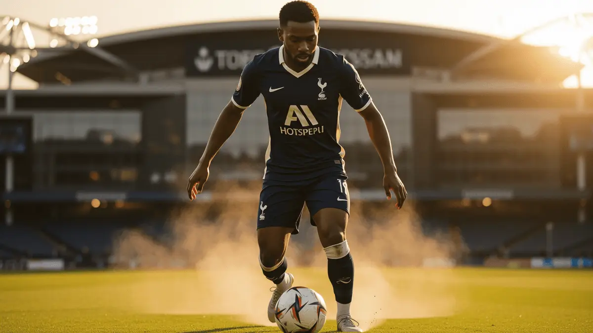 Tottenham midfielder in action at Spurs stadium under floodlights